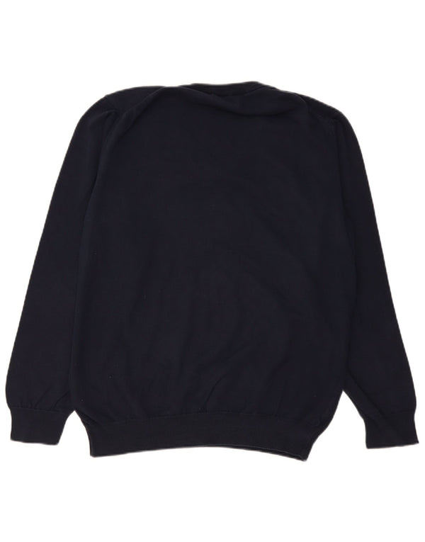 Gant Mens V-Neck Jumper Sweater Large Navy Blue Cotton