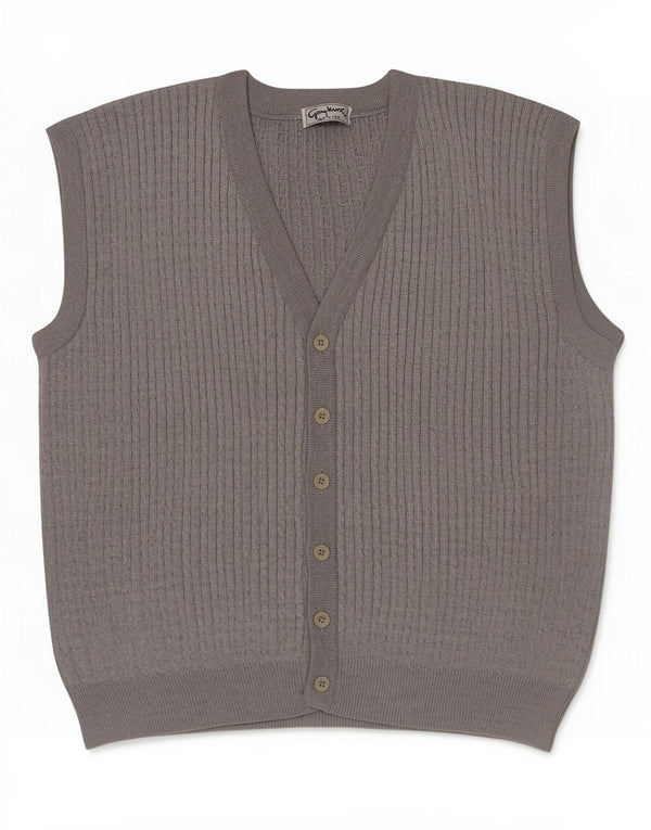 vintage Mens Cardigan Pull XL Gris Laine Mérinos