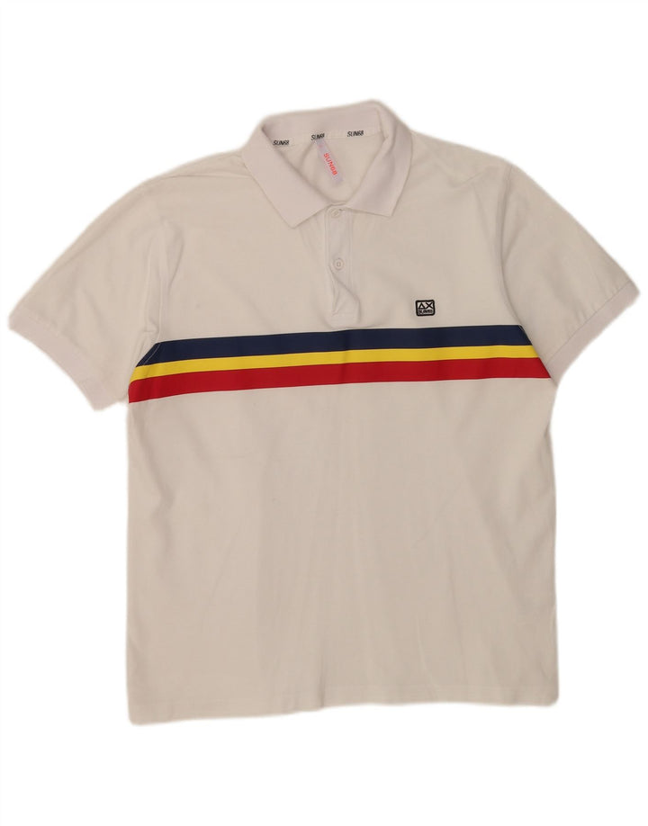 Sun68 Polo Homme Grand Coton Rayé Blanc