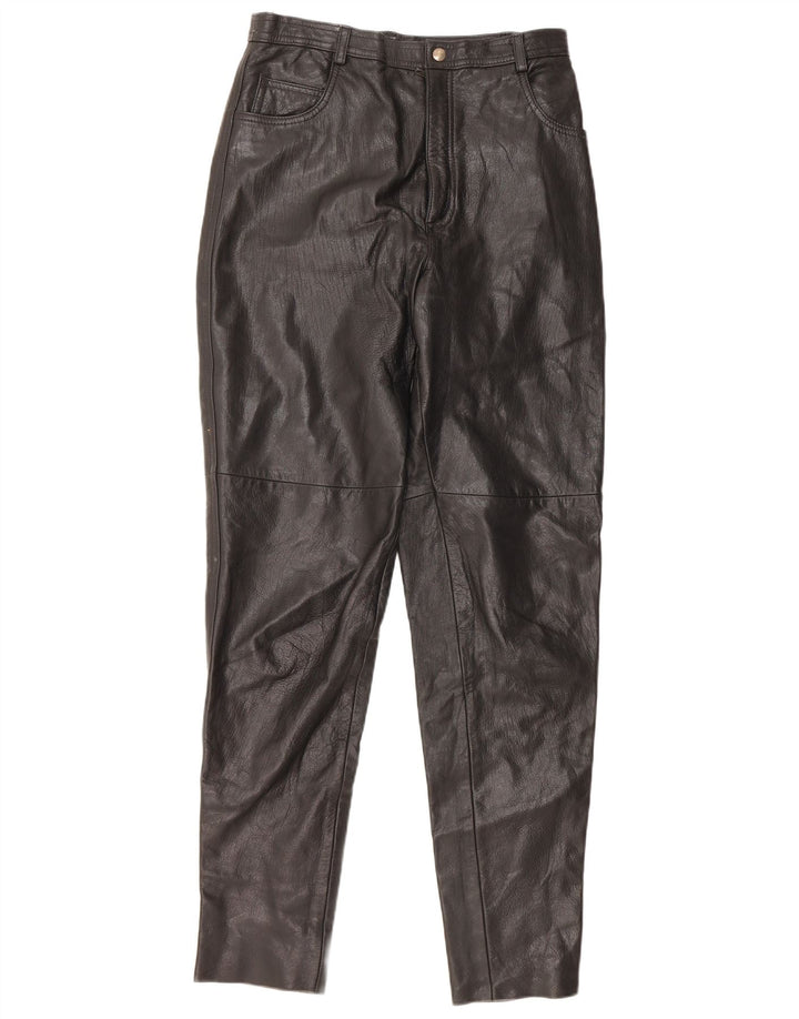 VINTAGE Pantalon taille haute femme IT 46 Large W28 L32 Cuir Noir