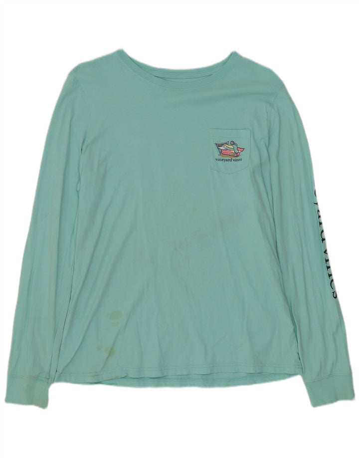 Vineyard Vines Haut graphique à manches longues pour femme UK 14 Bleu moyen Coton