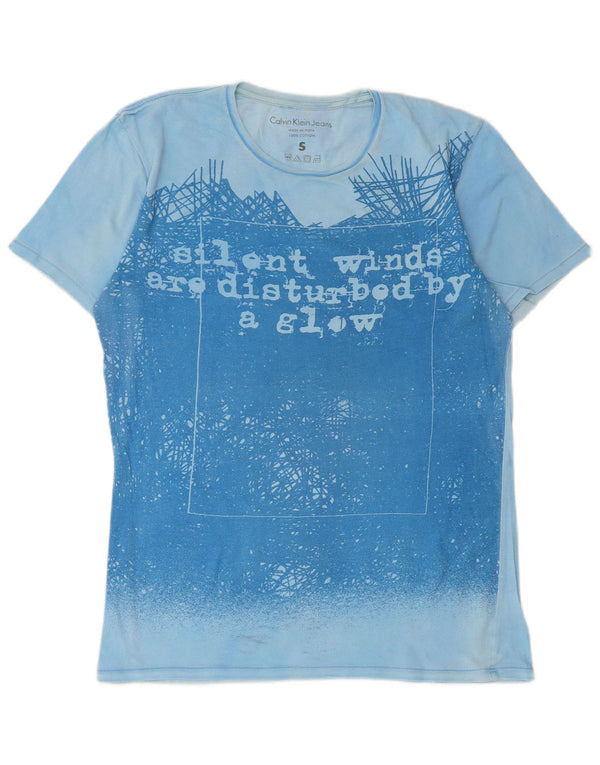 Calvin Klein Jeans T-shirt graphique pour femme UK 10 Petit Bleu Coton