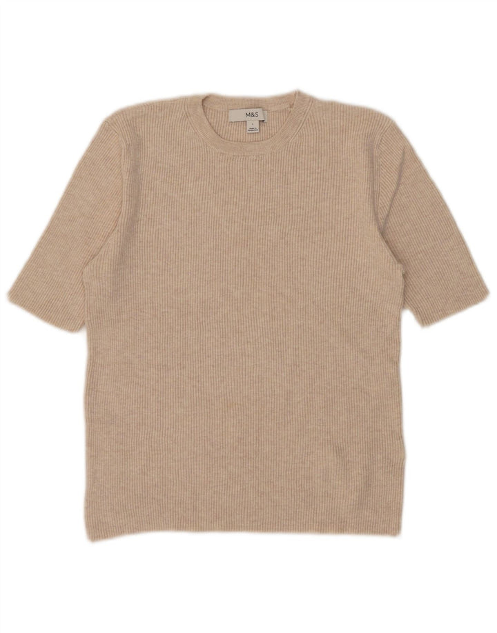 MARKS & SPENCER T-Shirt Femme UK 14 Large Beige Viscose