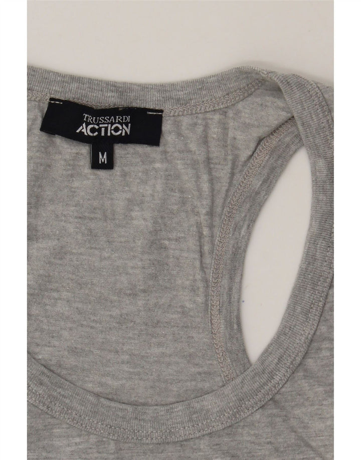 TRUSSARDI Womens Graphic Vest Top UK 12 Medium Grey Cotton Vintage Trussardi and Second-Hand Trussardi from Messina Hembry 