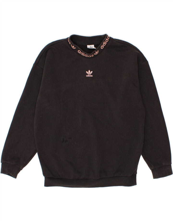 ADIDAS Womens Graphic Sweatshirt Jumper UK 14 Medium Black Cotton Vintage Adidas and Second-Hand Adidas from Messina Hembry 