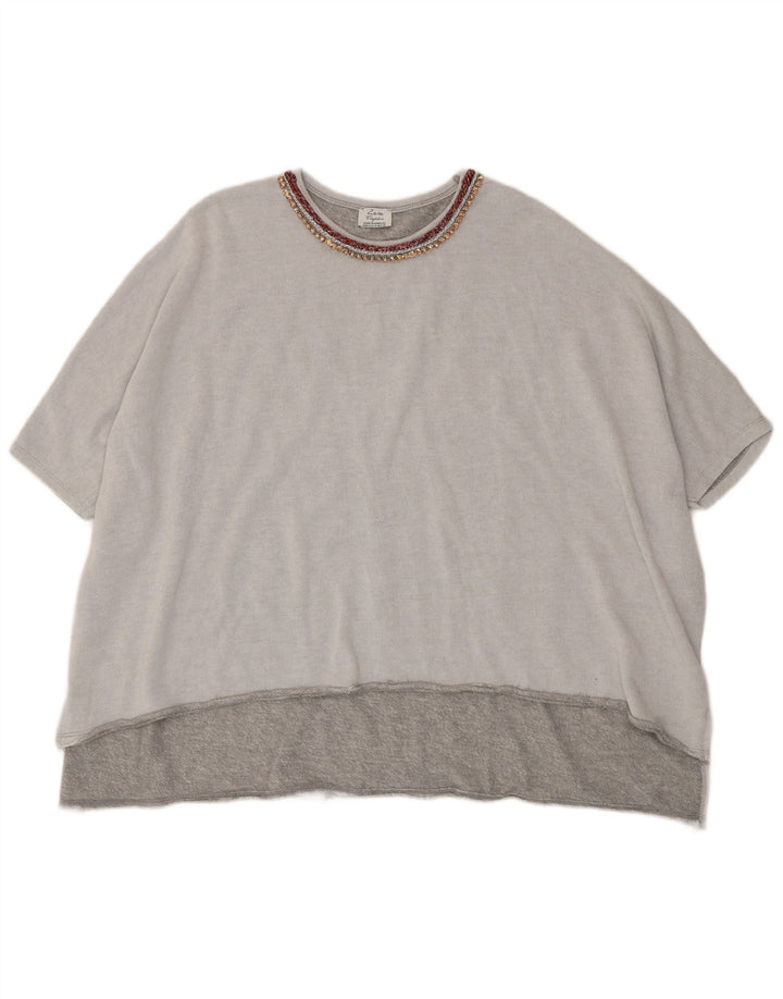 Zara Femme Trafaluc T-Shirt Oversize UK 14 Gris Moyen Polyester