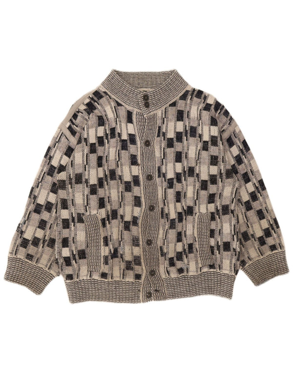 vintage Mens Cardigan Pull Grand Chèque Gris