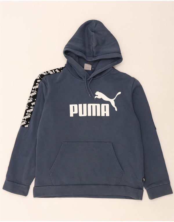 PUMA Pull à capuche graphique pour homme en coton color block bleu marine moyen