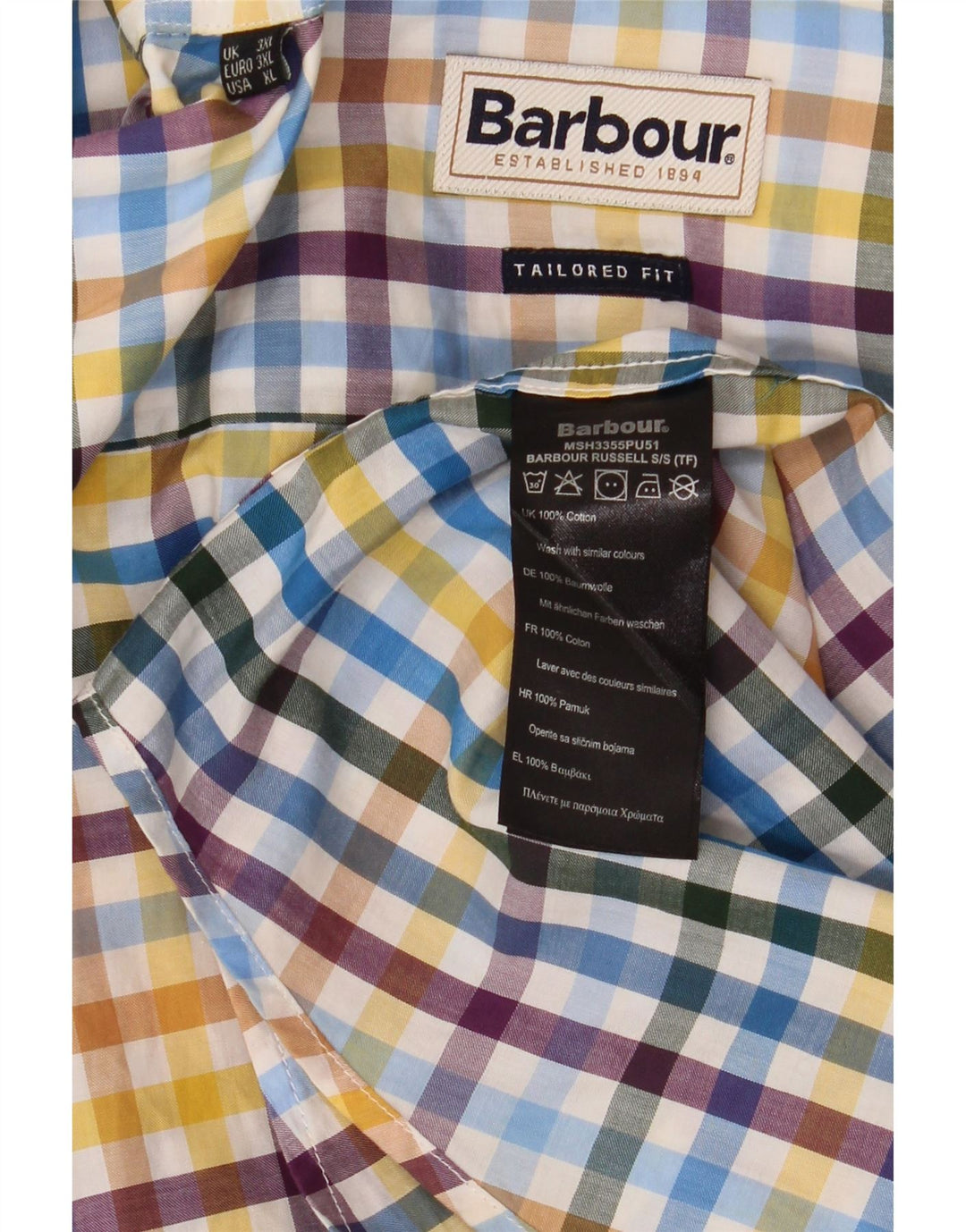 Barbour Chemise à manches courtes pour homme 3XL en coton vichy multicolore classique