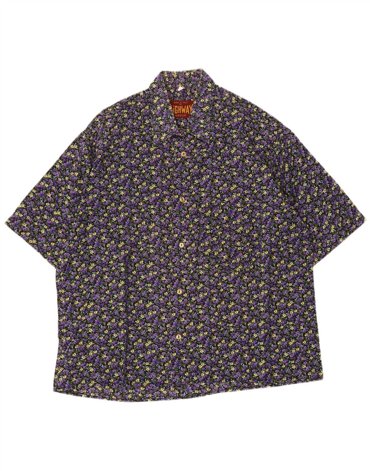 vintage Chemise à manches courtes pour hommes Moyen Violet Floral