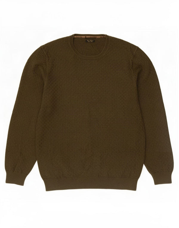 Massimo Dutti Mens Crew Pull Pull à col large vert vérifier coton
