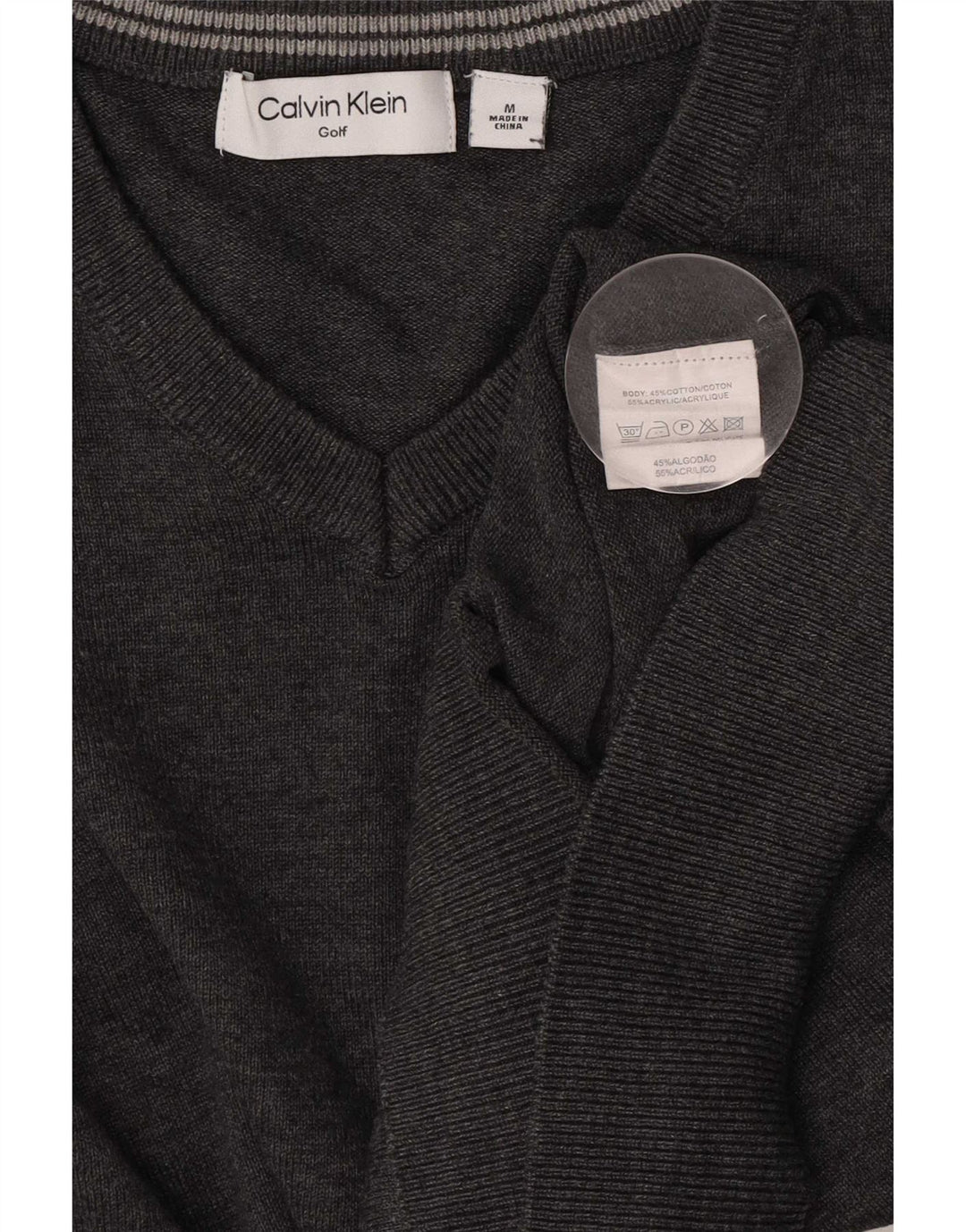 Calvin Klein Pull Col V Homme Gris Moyen Moucheté Coton