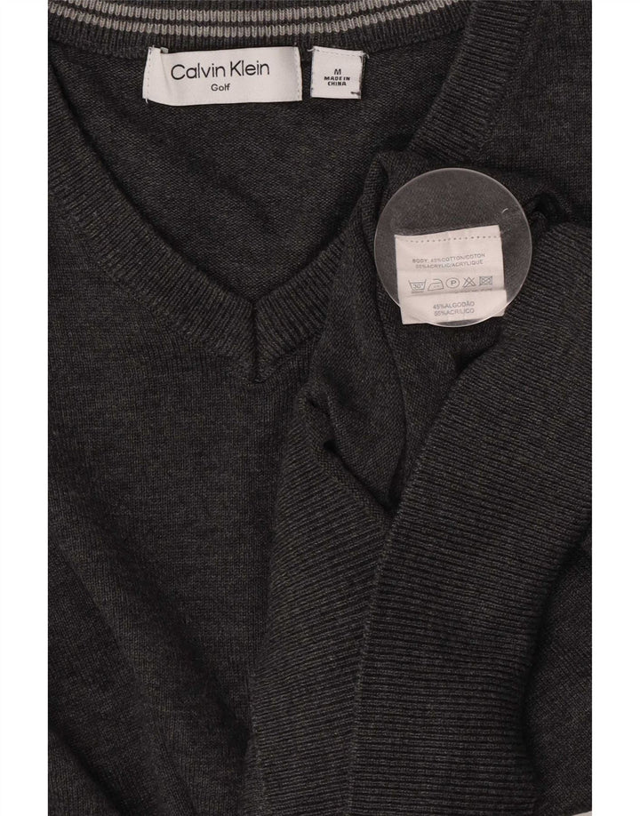 Calvin Klein Pull Col V Homme Gris Moyen Moucheté Coton