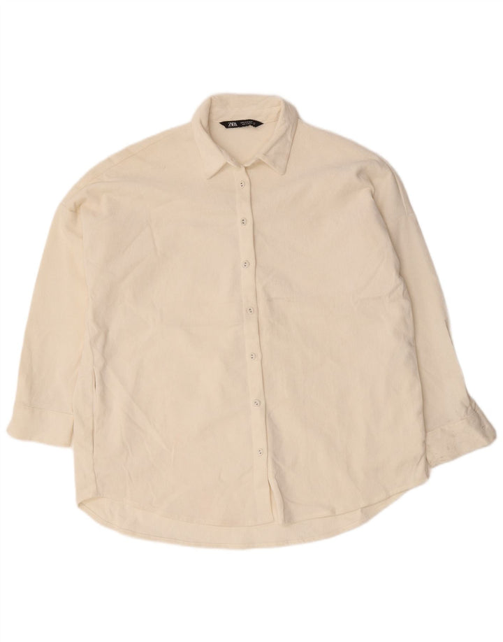 Zara Chemise surdimensionnée en velours côtelé pour femme UK 10 Petit polyester blanc