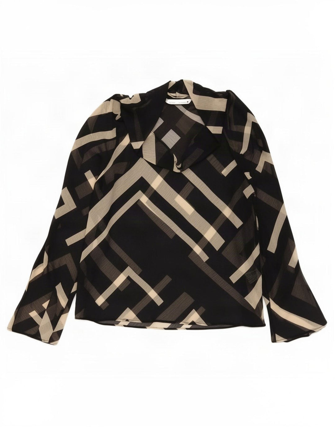 Zara Femme Chemisier Top UK 10 Petit Polyester Géométrique Noir