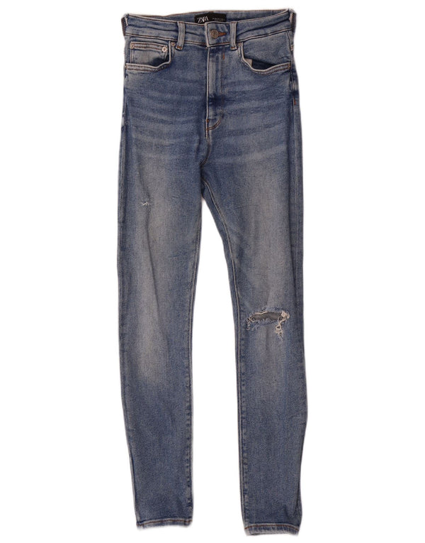 Zara Jean skinny vieilli pour femme EU 36 XS W26 L27 Bleu Coton