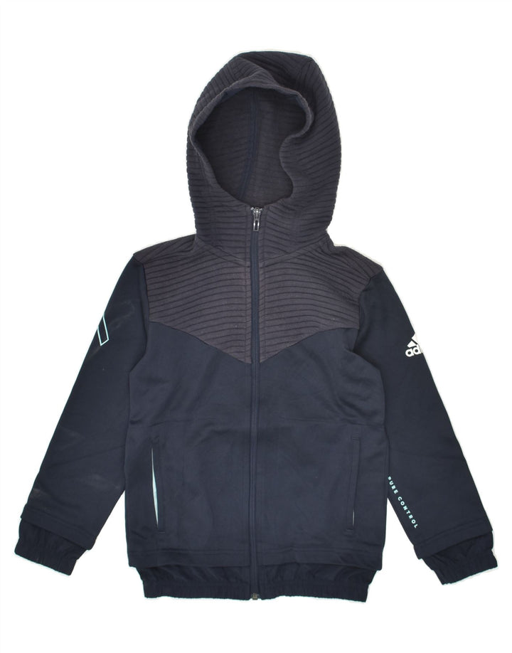 ADIDAS Boys Graphic Zip Hoodie Sweater 7-8 Years XS  Navy Blue Polyester | Vintage Adidas | Thrift | Second-Hand Adidas | Used Clothing | Messina Hembry 