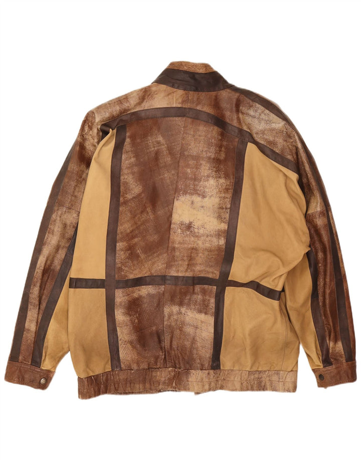 veste en cuir homme vintage UK 44 2XL Patchwork marron