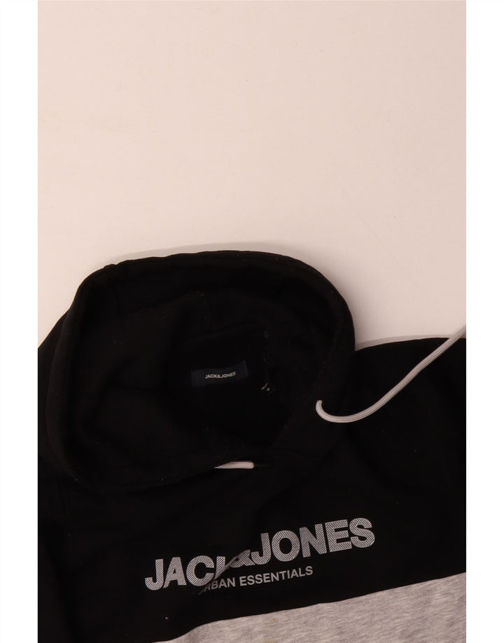 JACK & JONES Pull à capuche graphique pour hommes, petit, en coton color block noir