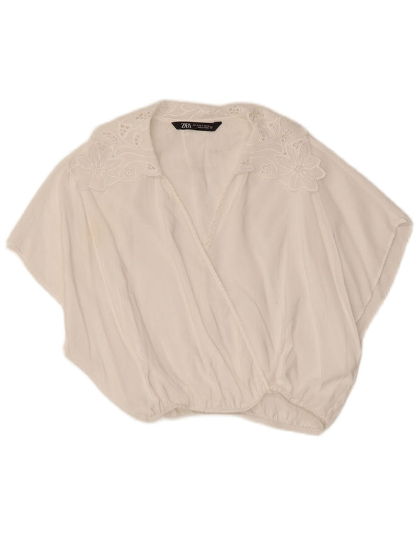 Zara Womens Crop Blouse Top UK 10 Petit Blanc