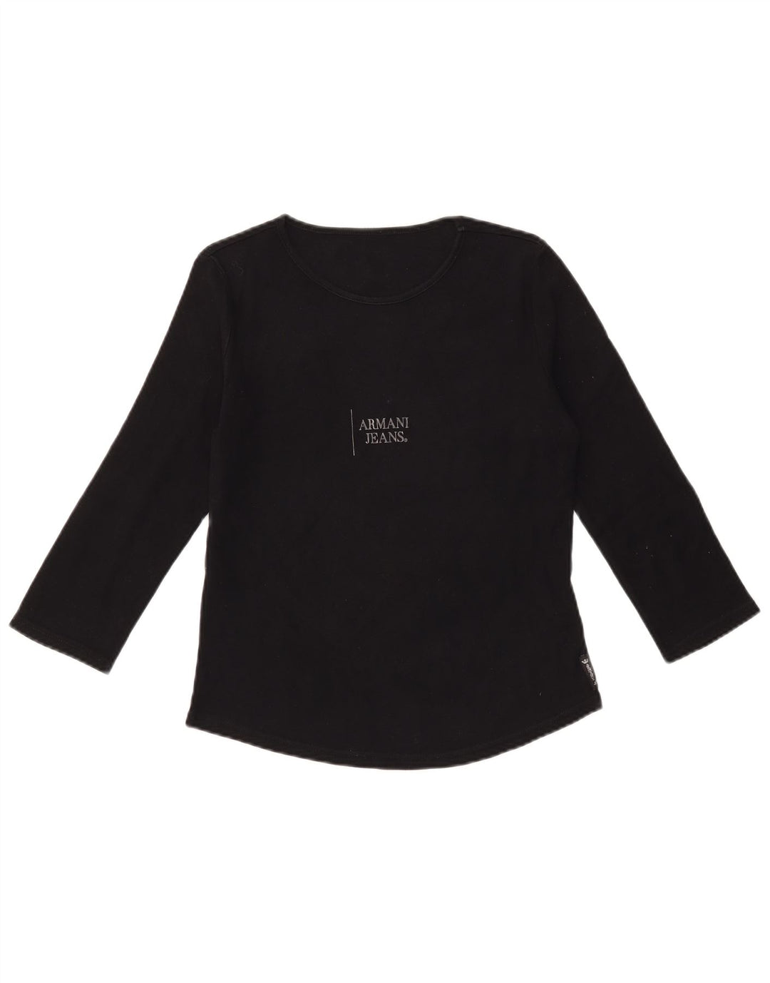ARMANI JEANS Haut graphique pour femme à manches 3/4 UK 12 Coton noir moyen
