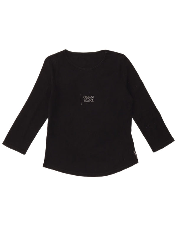 ARMANI JEANS Haut graphique pour femme à manches 3/4 UK 12 Coton noir moyen