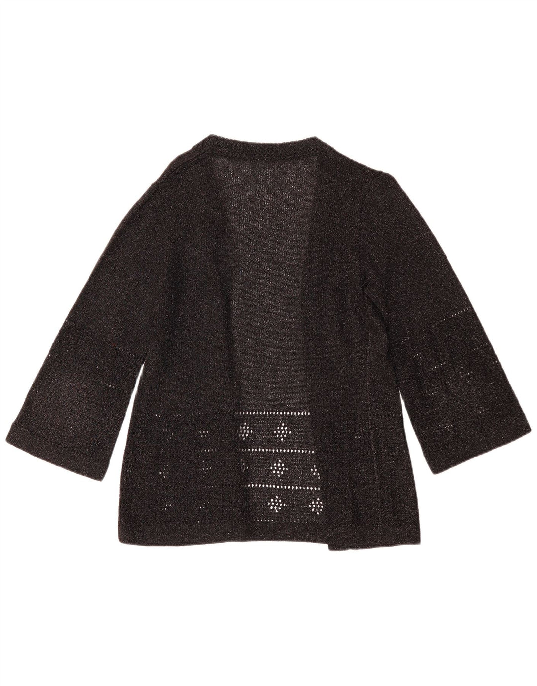 vintage Femmes 3/4 Manches Ouvert Cardigan Pull UK 12 Moyen Noir Moucheté