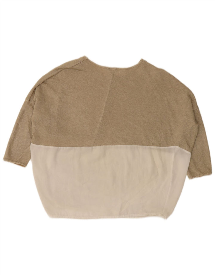 Zara Femme Haut Oversize Manches 3/4 UK 10 Petit Beige Colorblock