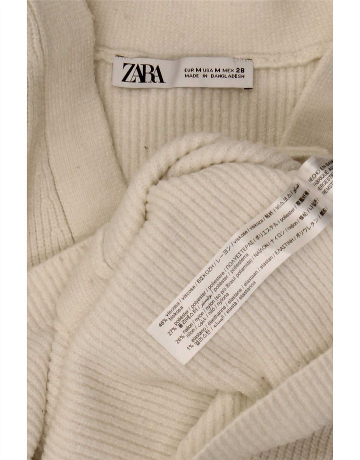 Zara Womens Crop Cardigan Pull UK 12 Moyen Blanc Viscose