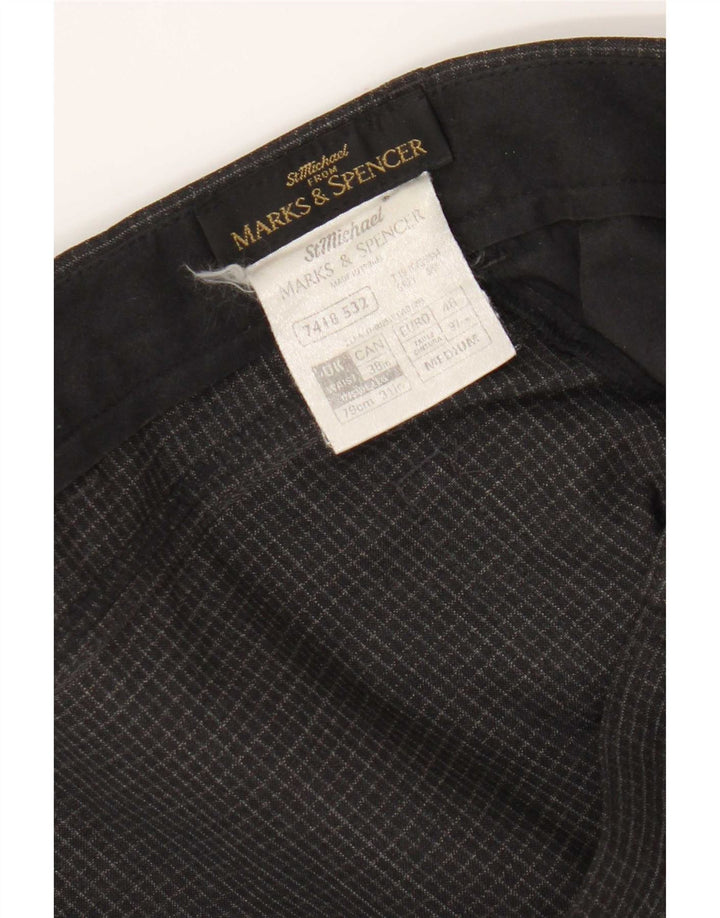 Marks & Spencer Pantalon décontracté droit pour homme W38 L31 Gris à carreaux Polyester