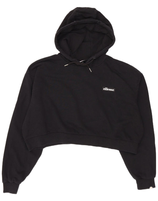 Ellesse Pull à capuche court surdimensionné pour femme UK 10 Petit coton noir