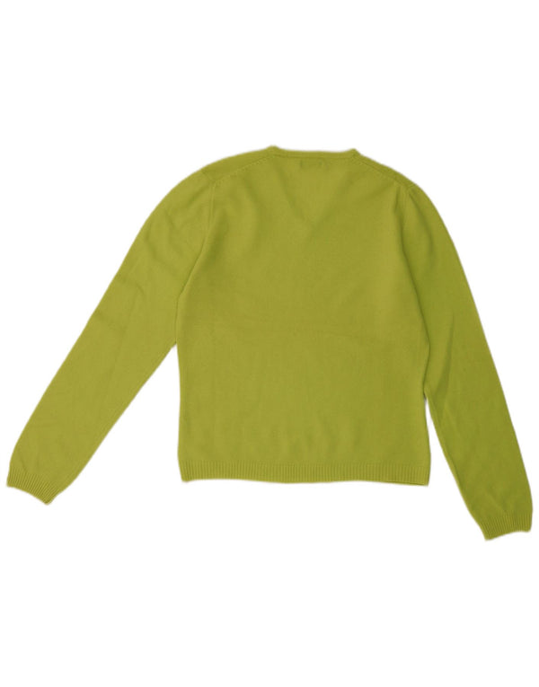 Benetton Pull col en V pour femme UK 14 Large Vert Laine