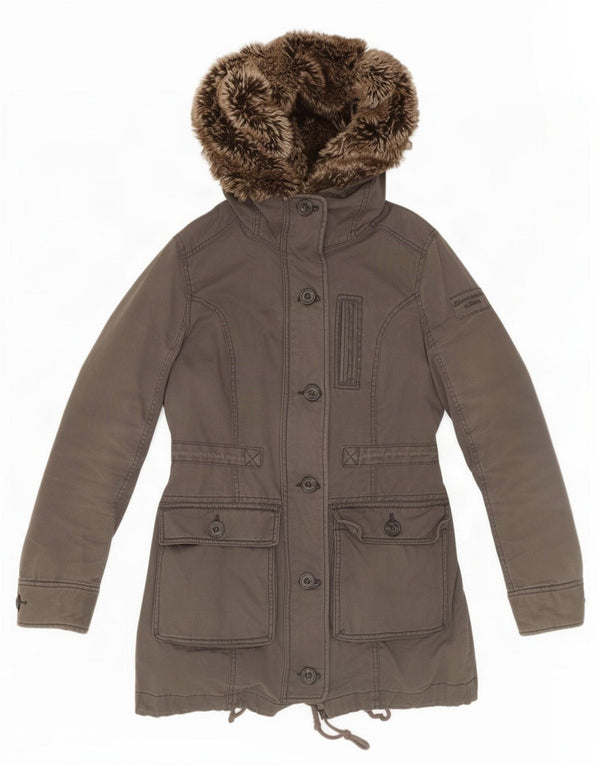 Abercrombie & Fitch Veste à capuche Sherpa Parka pour femme UK 10 Small Gris