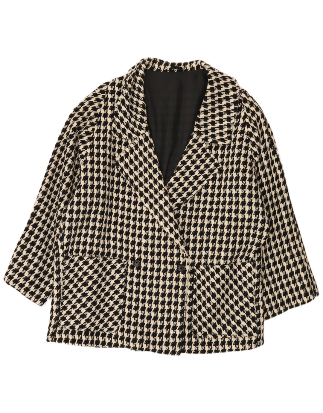 VINTAGE Veste blazer surdimensionnée femme UK 20 2XL Pied-de-poule noir