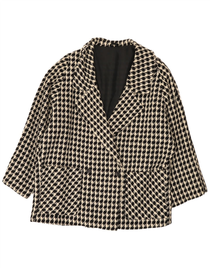 VINTAGE Veste blazer surdimensionnée femme UK 20 2XL Pied-de-poule noir