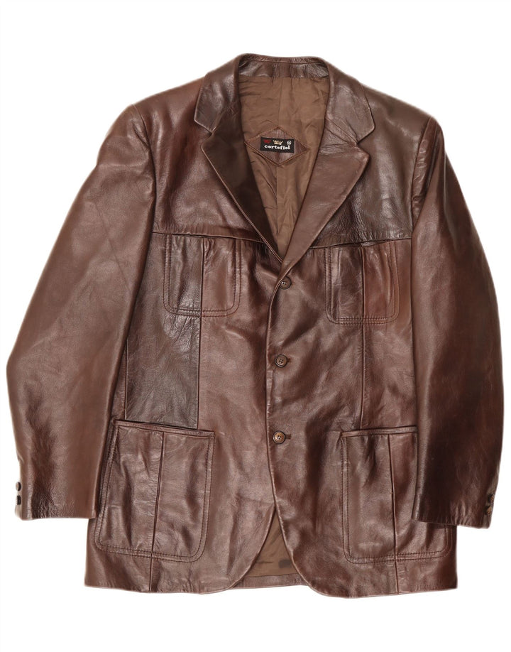 Cortefiel Veste en cuir pour homme IT 56 3XL Marron