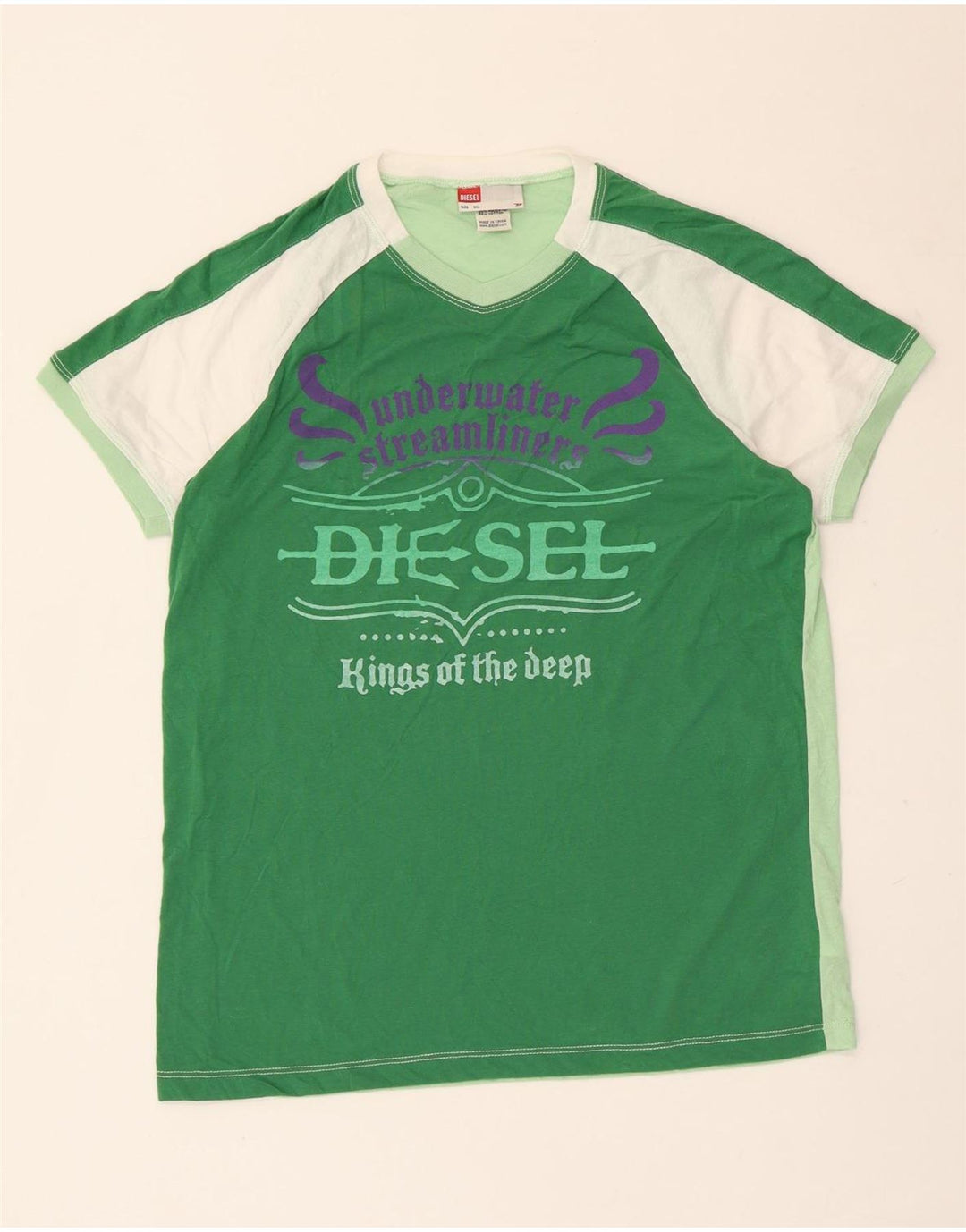 Diesel T-shirt graphique pour femme UK 20 2XL Vert Colorblock Polyester