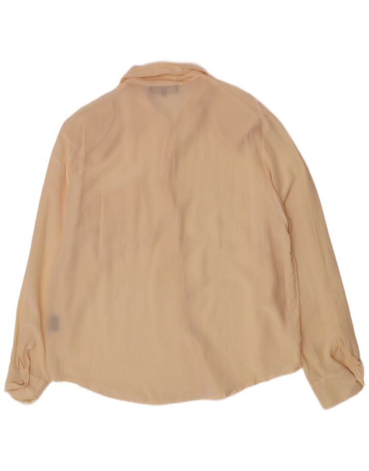 vintage Femme Chemise Régulière Blouse UK 14 Grande Soie Beige