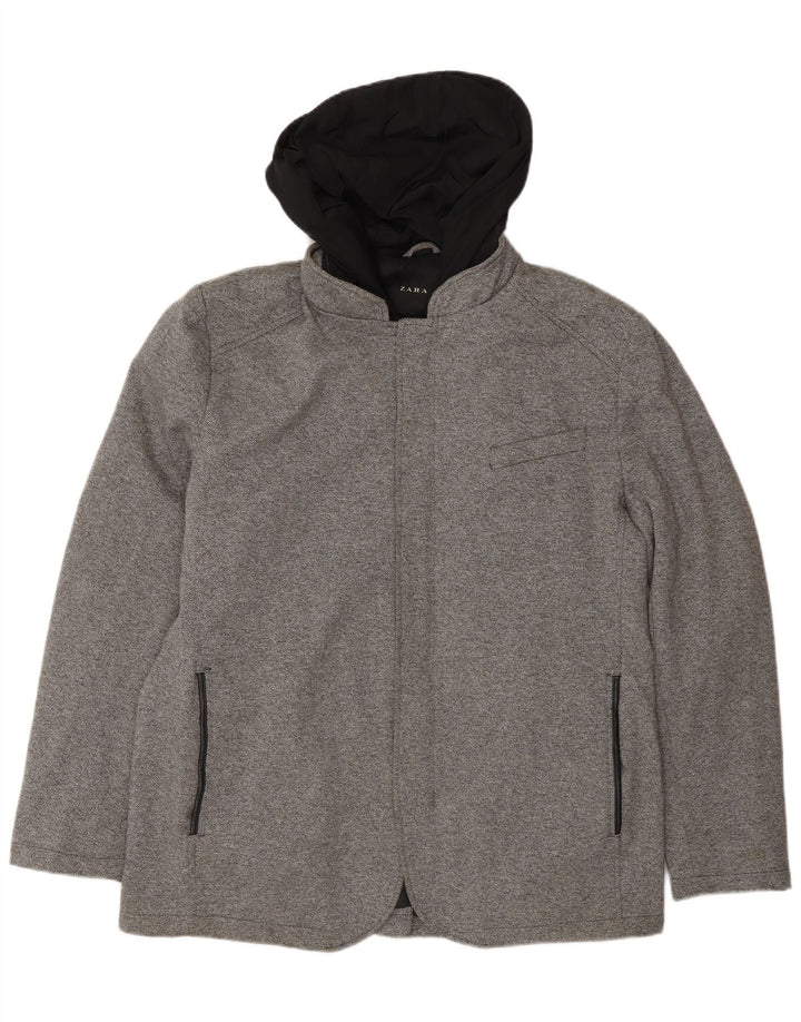 Zara Veste bomber à capuche pour homme UK 42 XL Gris Polyester