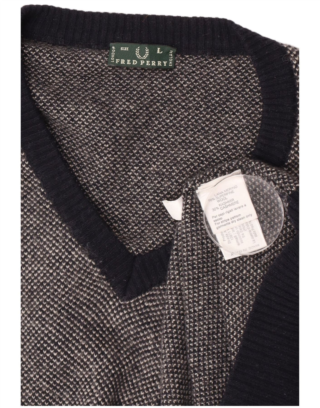 Fred Perry Pull col V pour homme en laine à pois bleu marine Taille L