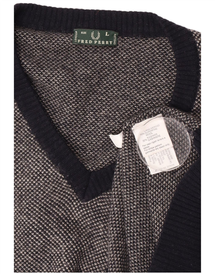 Fred Perry Pull col V pour homme en laine à pois bleu marine Taille L