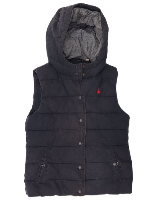 Jack Wills Gilet rembourré à capuche pour femme UK 10 Small Bleu marine Coton