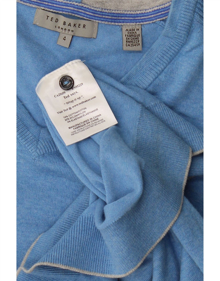 TED BAKER Pull col V pour homme Taille 4 Grand coton moucheté bleu