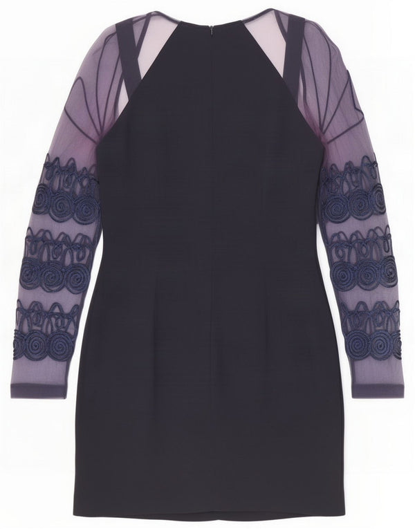 Robe fourreau à manches longues pour femme vintage UK 44 Bleu marine moyen floral