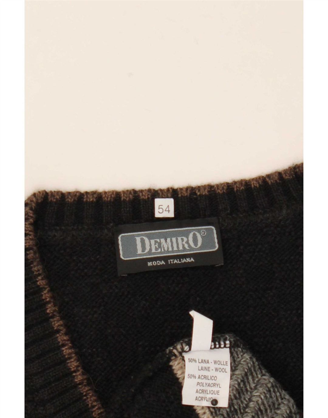 Demiro Pull Col V Homme IT 54 XL Laine Géométrique Multicolore