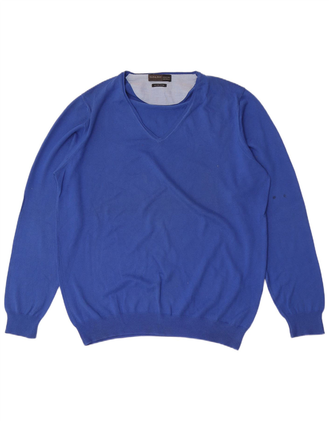 Zara Pull Col V Homme XL Bleu Coton