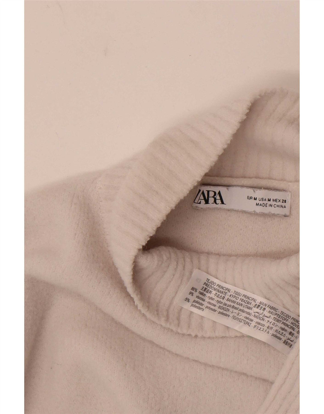 Zara Pull court à col roulé pour femme UK 12 en nylon blanc moyen