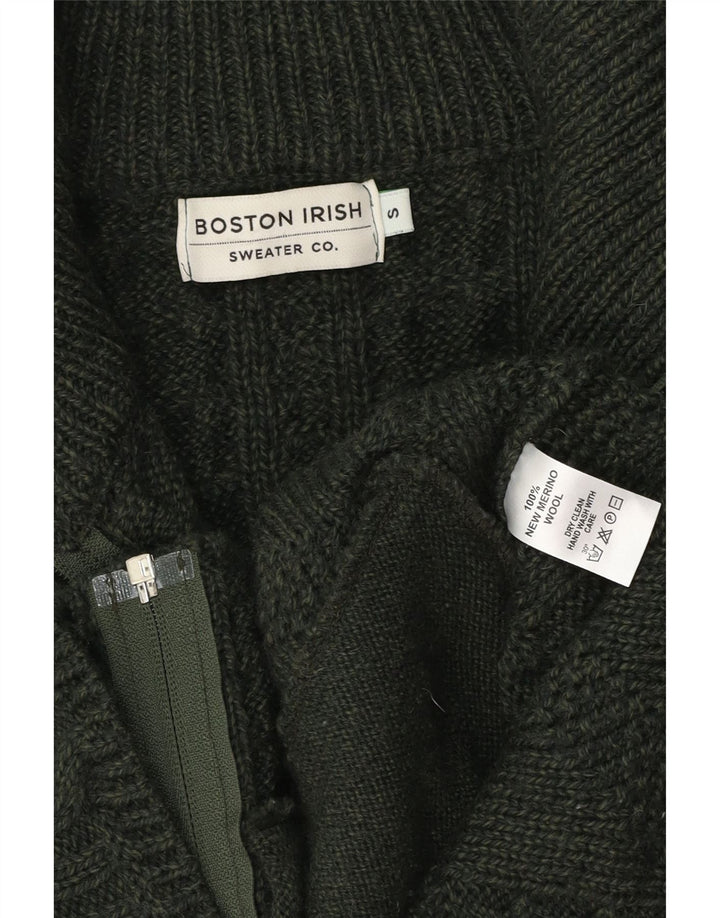 BOSTON IRISH Pull Cardigan Femme UK 10 Petite Laine Mérinos Verte