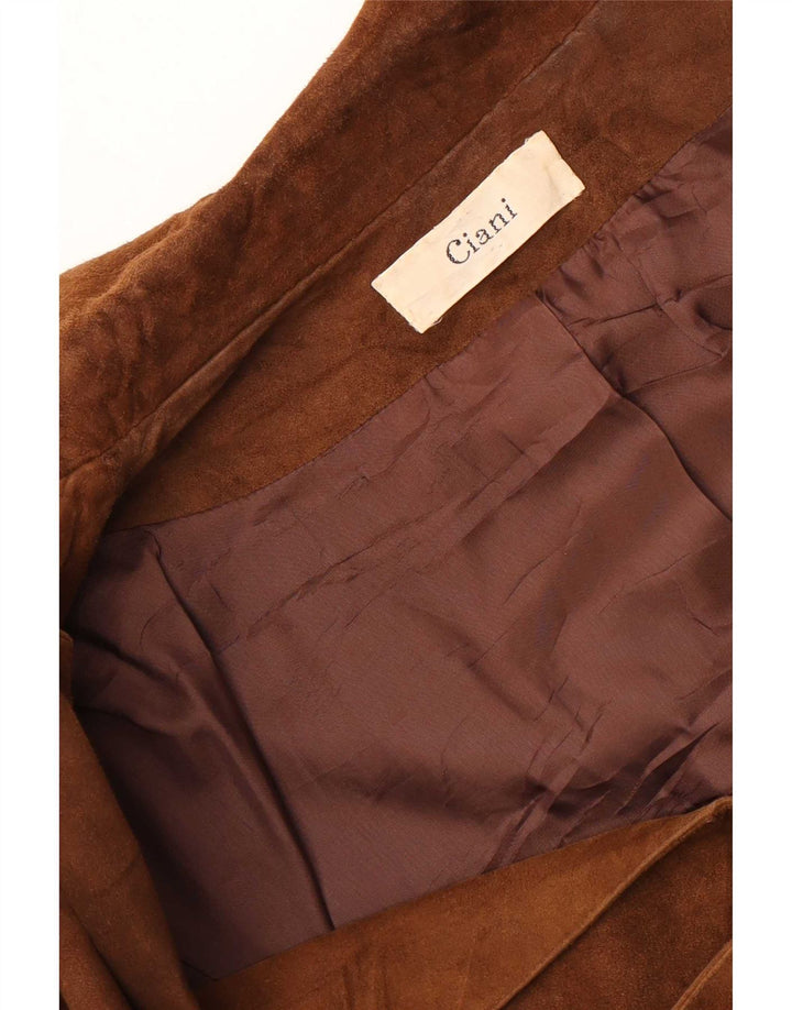 Veste Blazer Longue Vintage pour Femmes, 1 Bouton, Daim, Royaume-Uni 10 Petit, Marron