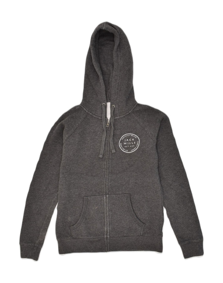 JACK WILLS Womens Zip Hoodie Sweater UK 10 Small Grey Polyester | Vintage Jack Wills | Thrift | Second-Hand Jack Wills | Used Clothing | Messina Hembry 
